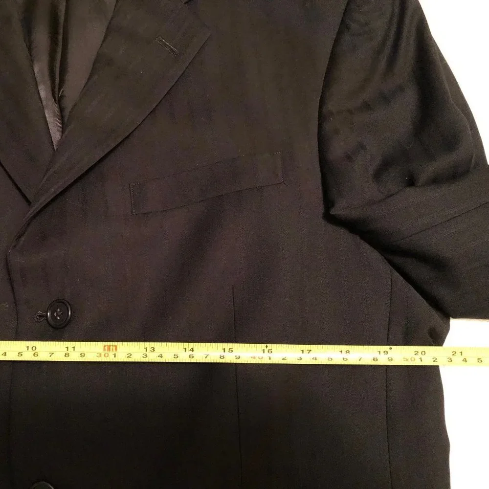DKNY 40L Black Sport Coat Blazer Jacket Blk on Blk Striped 100% Wool